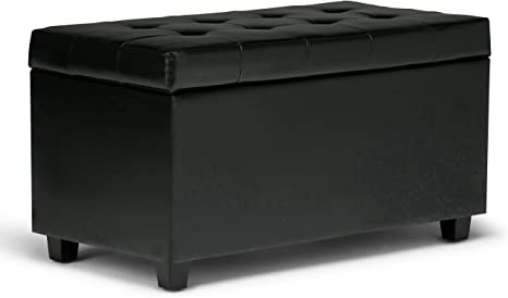 Wooden Frame Leatherette Ottoman with Storage -