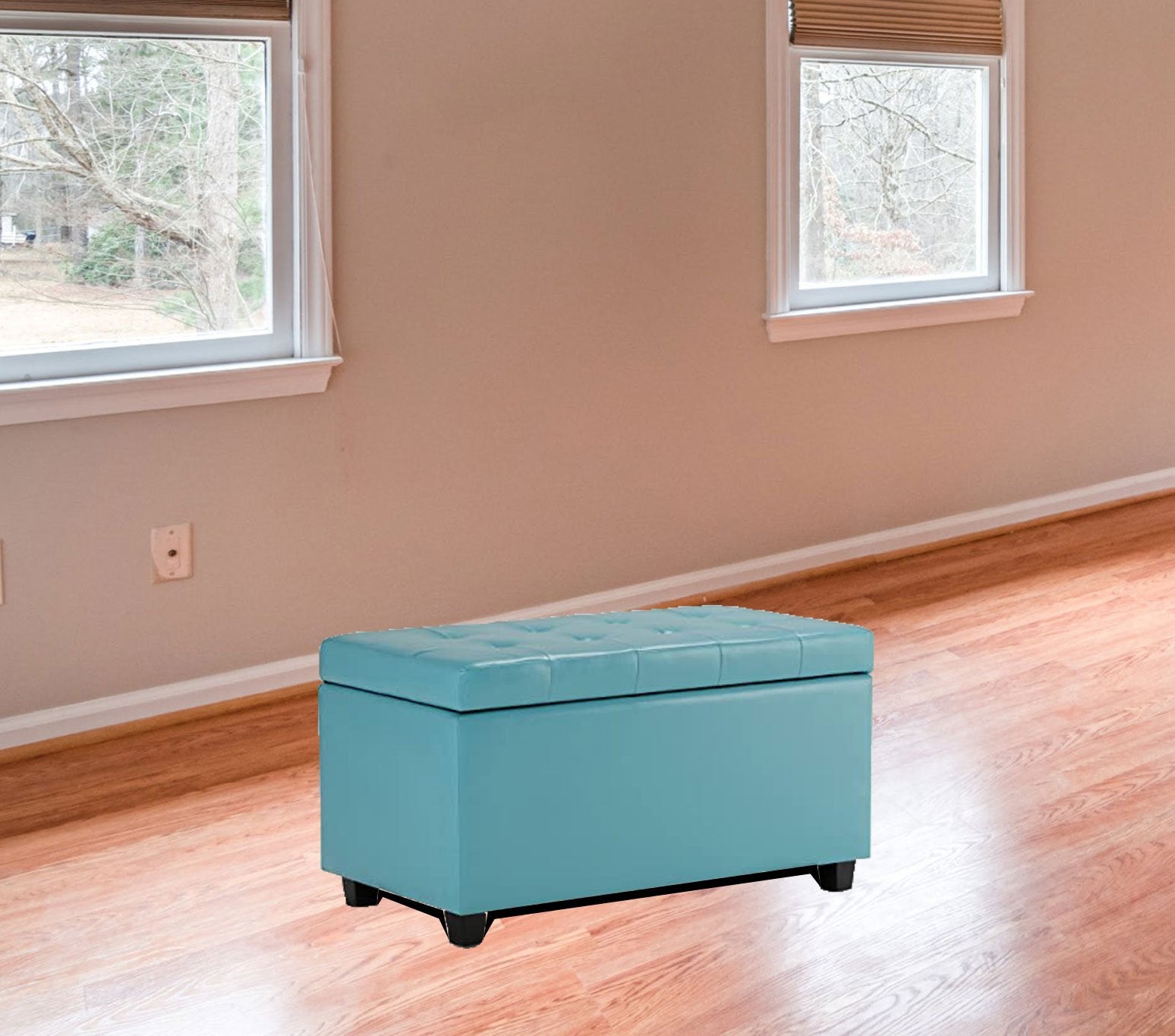 स्टोरेज के साथ लकड़ी के फ्रेम वाला लेदरेट ओटोमन