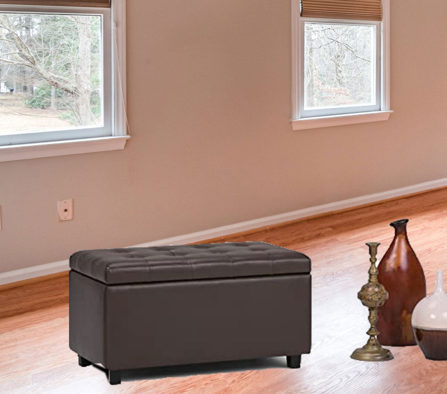 Wooden Frame Leatherette Ottoman with Storage -