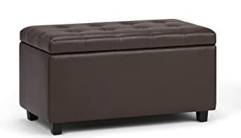 Wooden Frame Leatherette Ottoman with Storage -