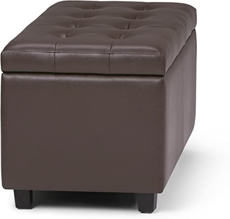 Wooden Frame Leatherette Ottoman with Storage -