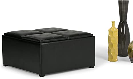 Wooden Frame Leatherette Ottoman with Storage -