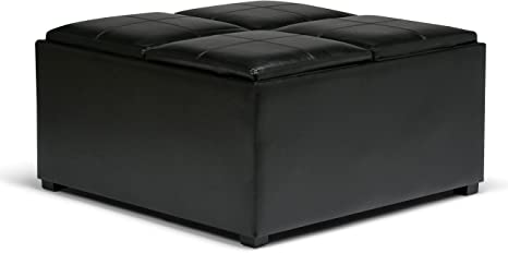 Wooden Frame Leatherette Ottoman with Storage -