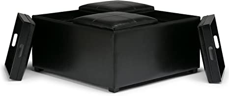 Wooden Frame Leatherette Ottoman with Storage -