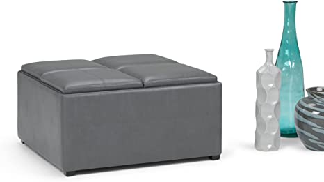 Wooden Frame Leatherette Ottoman with Storage -
