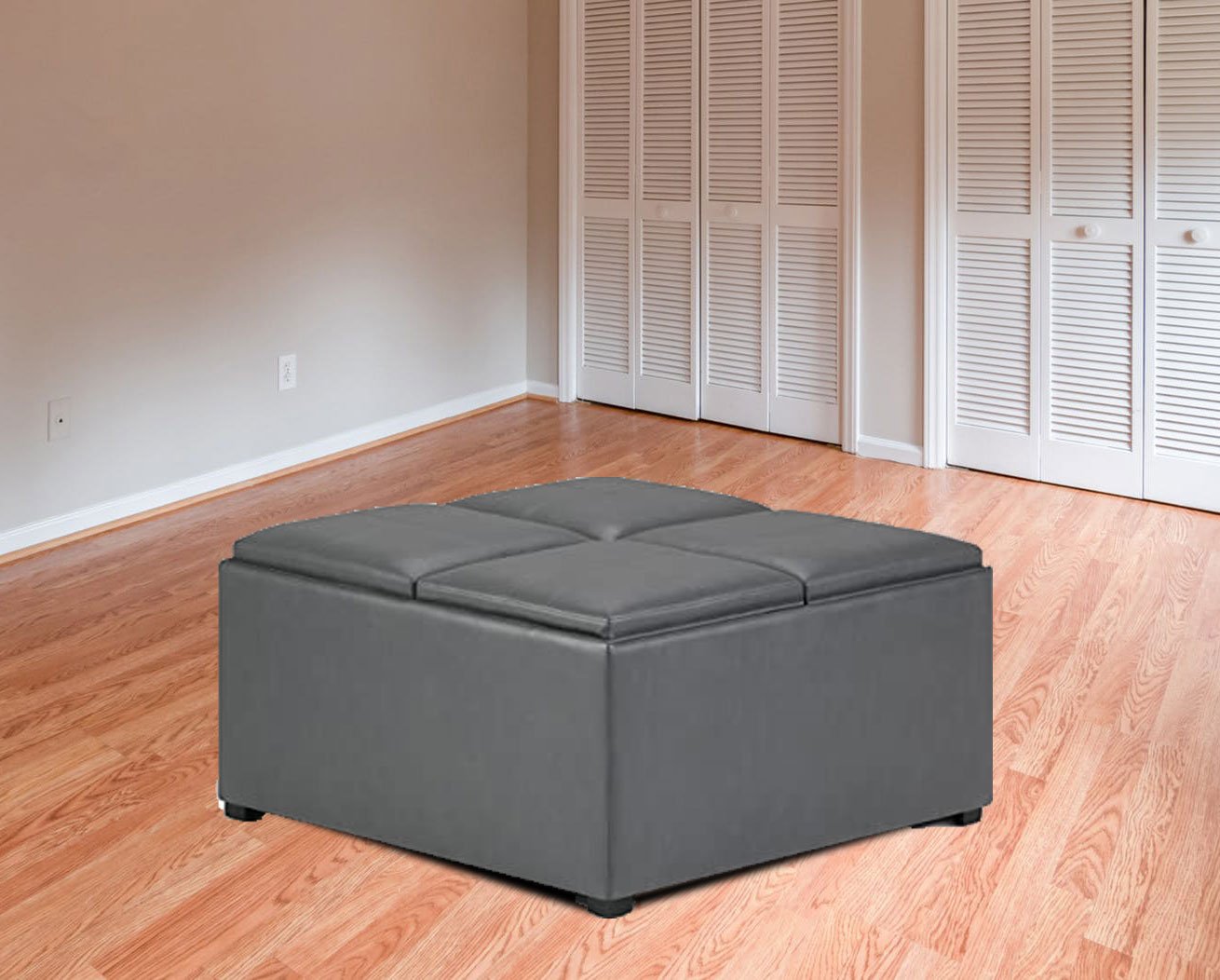 Wooden Frame Leatherette Ottoman with Storage -