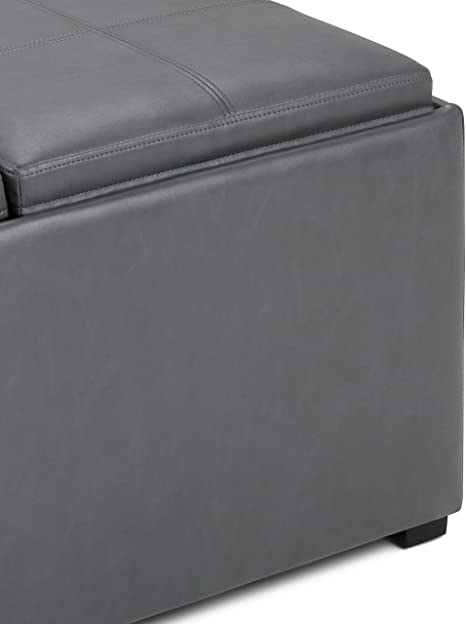 Wooden Frame Leatherette Ottoman with Storage -