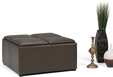 Wooden Frame Leatherette Ottoman with Storage -
