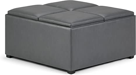 Wooden Frame Leatherette Ottoman with Storage -