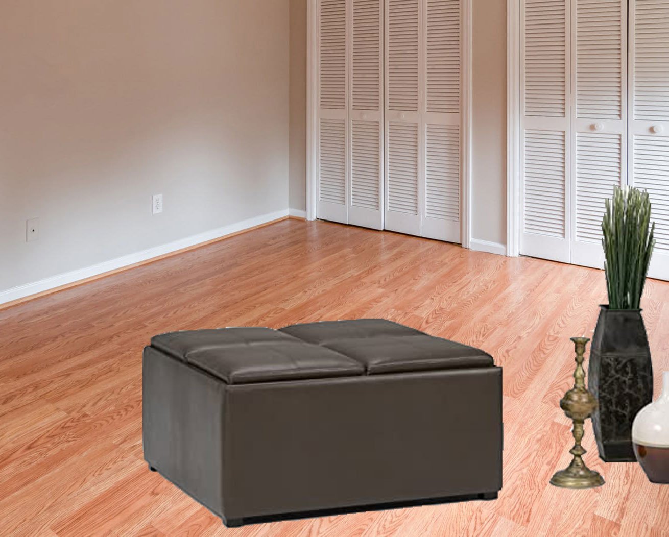 Wooden Frame Leatherette Ottoman with Storage -