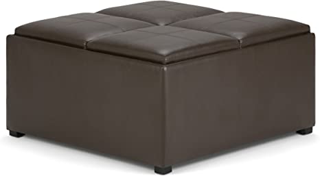 Wooden Frame Leatherette Ottoman with Storage -