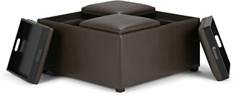 Wooden Frame Leatherette Ottoman with Storage -