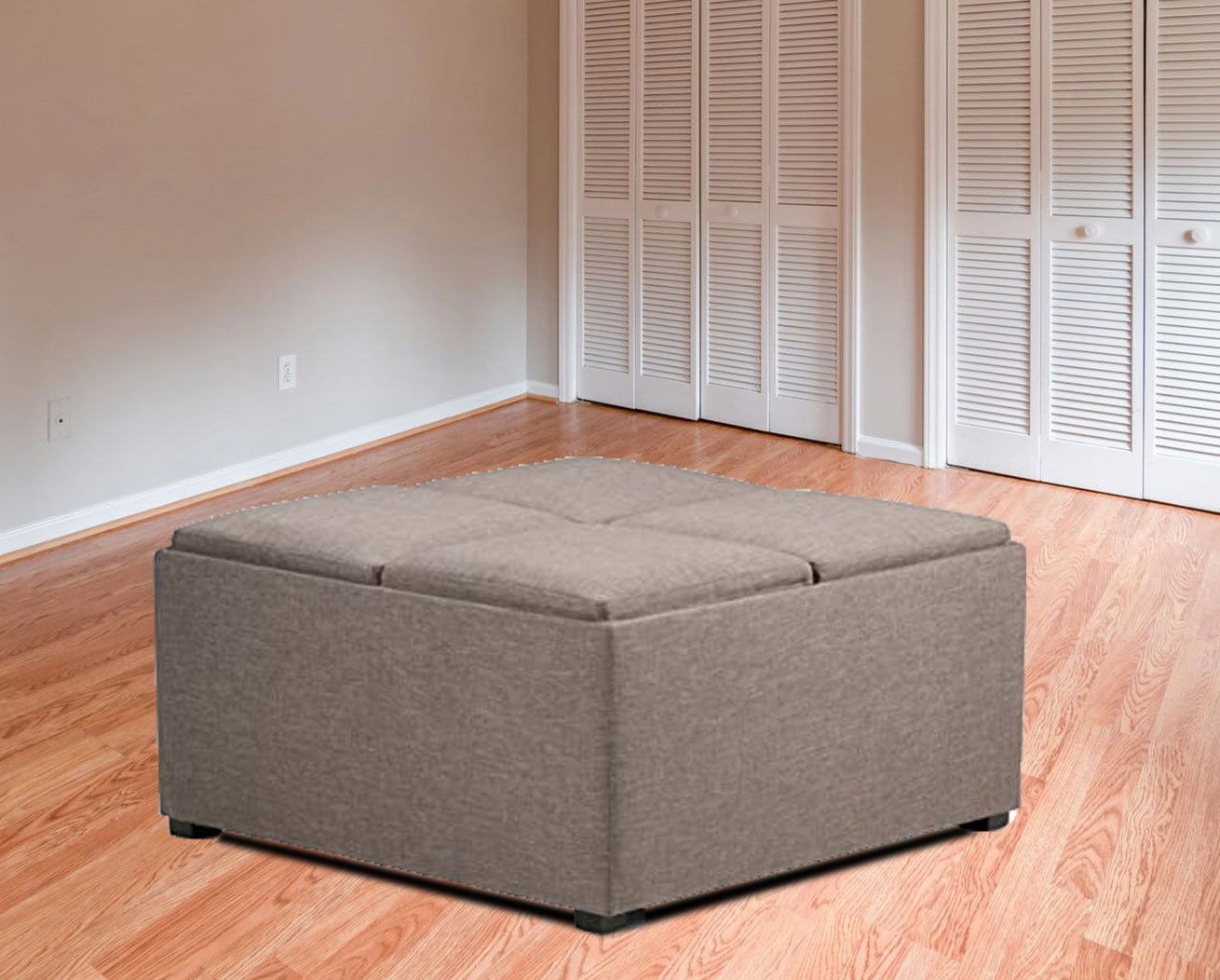 Wooden Frame Leatherette Ottoman with Storage -