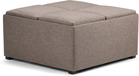 Wooden Frame Leatherette Ottoman with Storage -