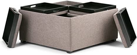 Wooden Frame Leatherette Ottoman with Storage -