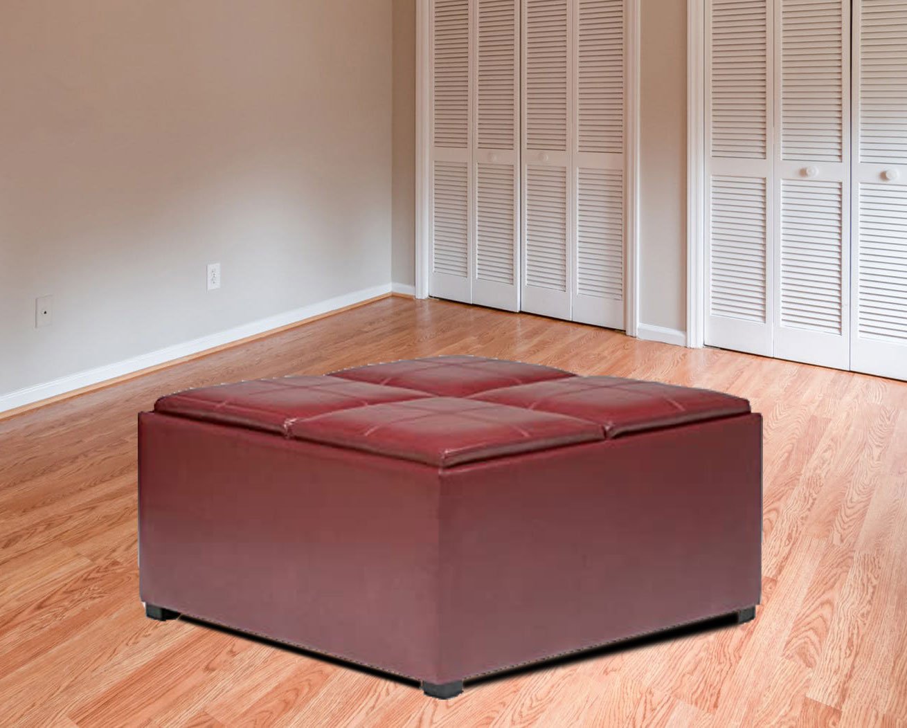 Wooden Frame Leatherette Ottoman with Storage -