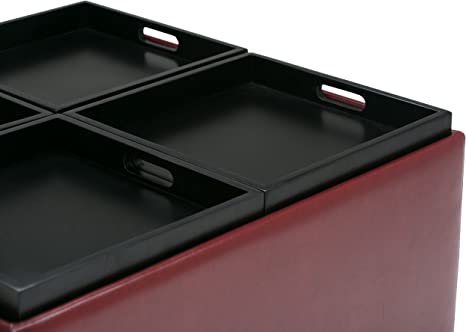 Wooden Frame Leatherette Ottoman with Storage -