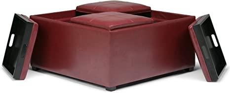 Wooden Frame Leatherette Ottoman with Storage -