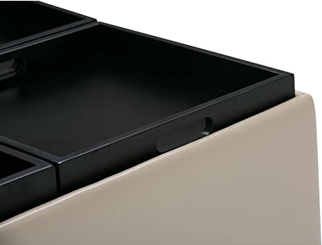 Wooden Frame Leatherette Ottoman with Storage -