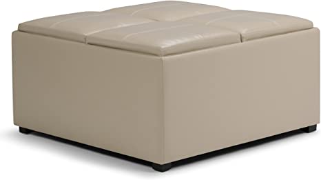 Wooden Frame Leatherette Ottoman with Storage -