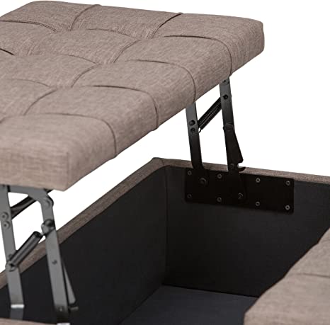 Wooden Frame Leatherette Ottoman with Storage -