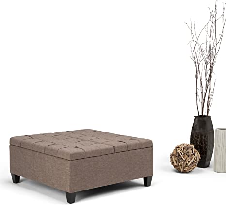 Wooden Frame Leatherette Ottoman with Storage -