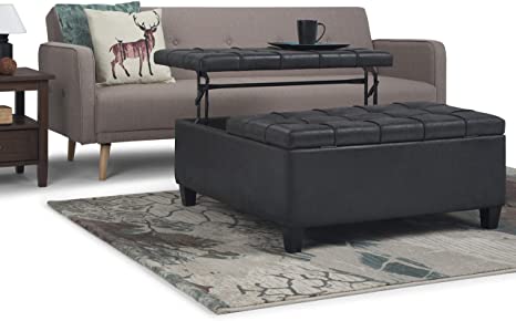 Wooden Frame Leatherette Ottoman with Storage -