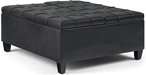 Wooden Frame Leatherette Ottoman with Storage -