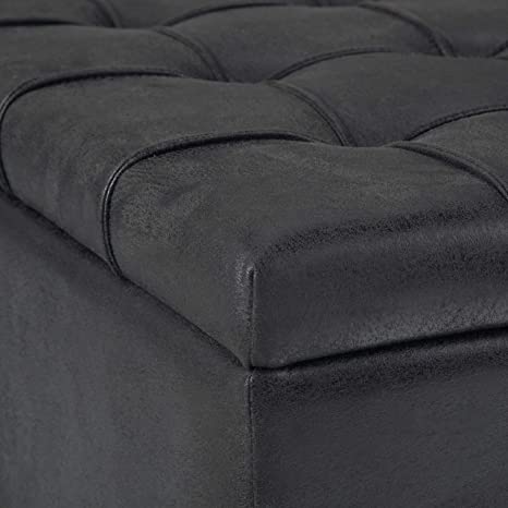 Wooden Frame Leatherette Ottoman with Storage -