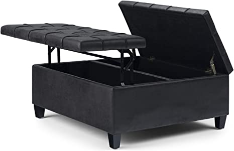 Wooden Frame Leatherette Ottoman with Storage -