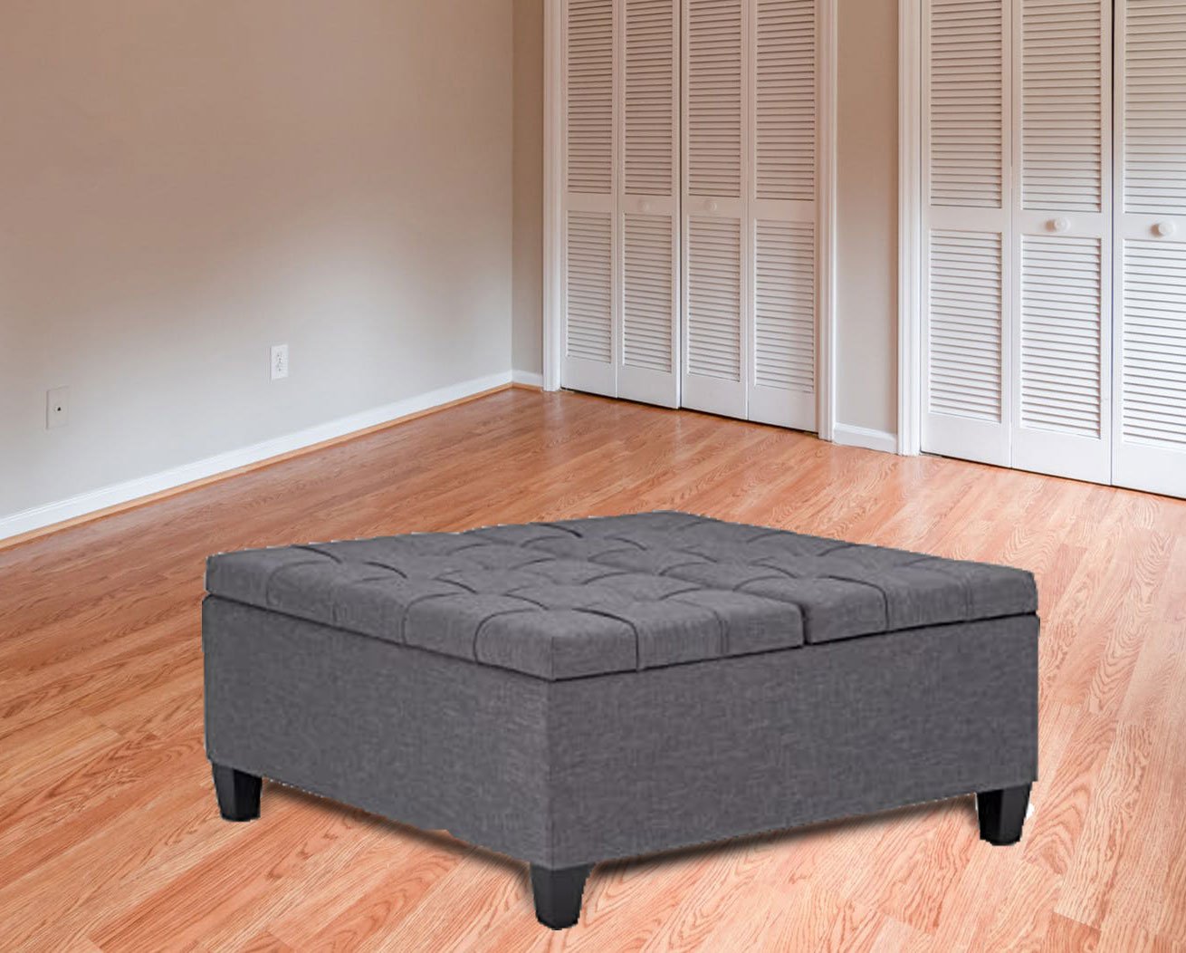 কাঠের ফ্রেম লেদারেট অটোমান স্টোরেজ সহ