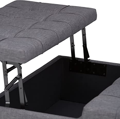 Wooden Frame Leatherette Ottoman with Storage -