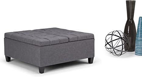 Wooden Frame Leatherette Ottoman with Storage -