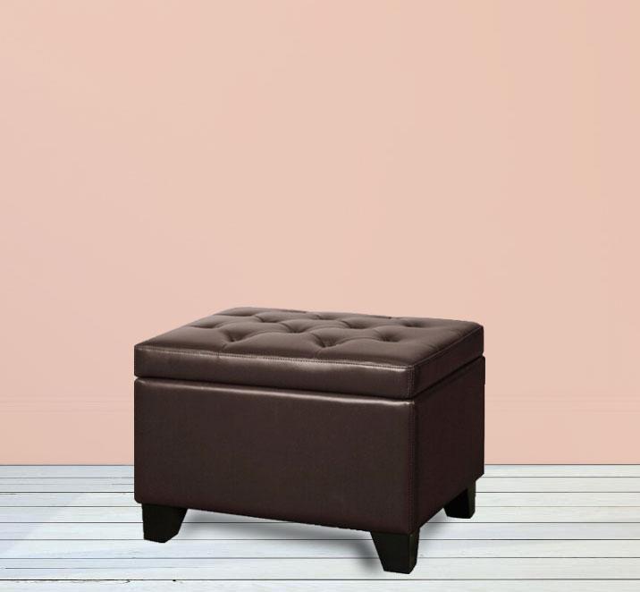 Wooden Frame Leatherette Ottoman with Storage -
