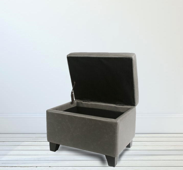 Wooden Frame Leatherette Ottoman with Storage -