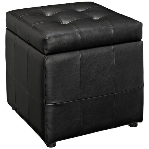 Wooden Frame Leatherette Pouffe with Storage -