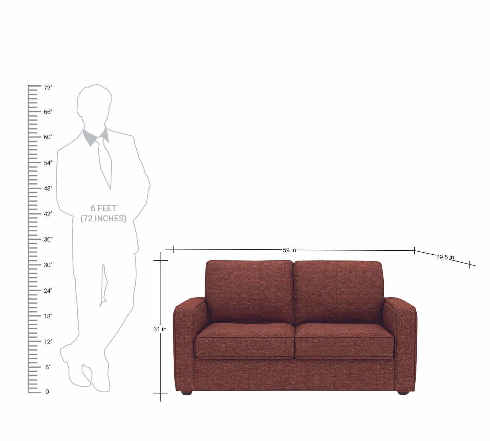 Wooden Frame Legs Base Cushioned Fabric Sofa -