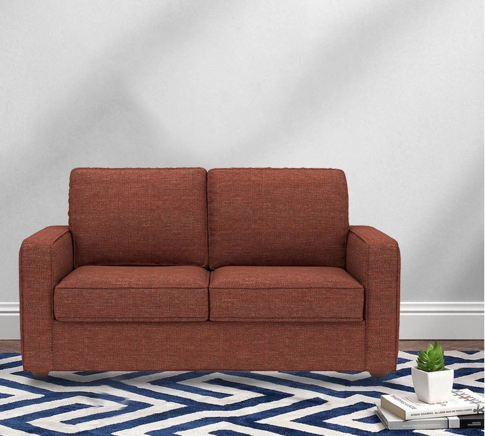 Wooden Frame Legs Base Cushioned Fabric Sofa -