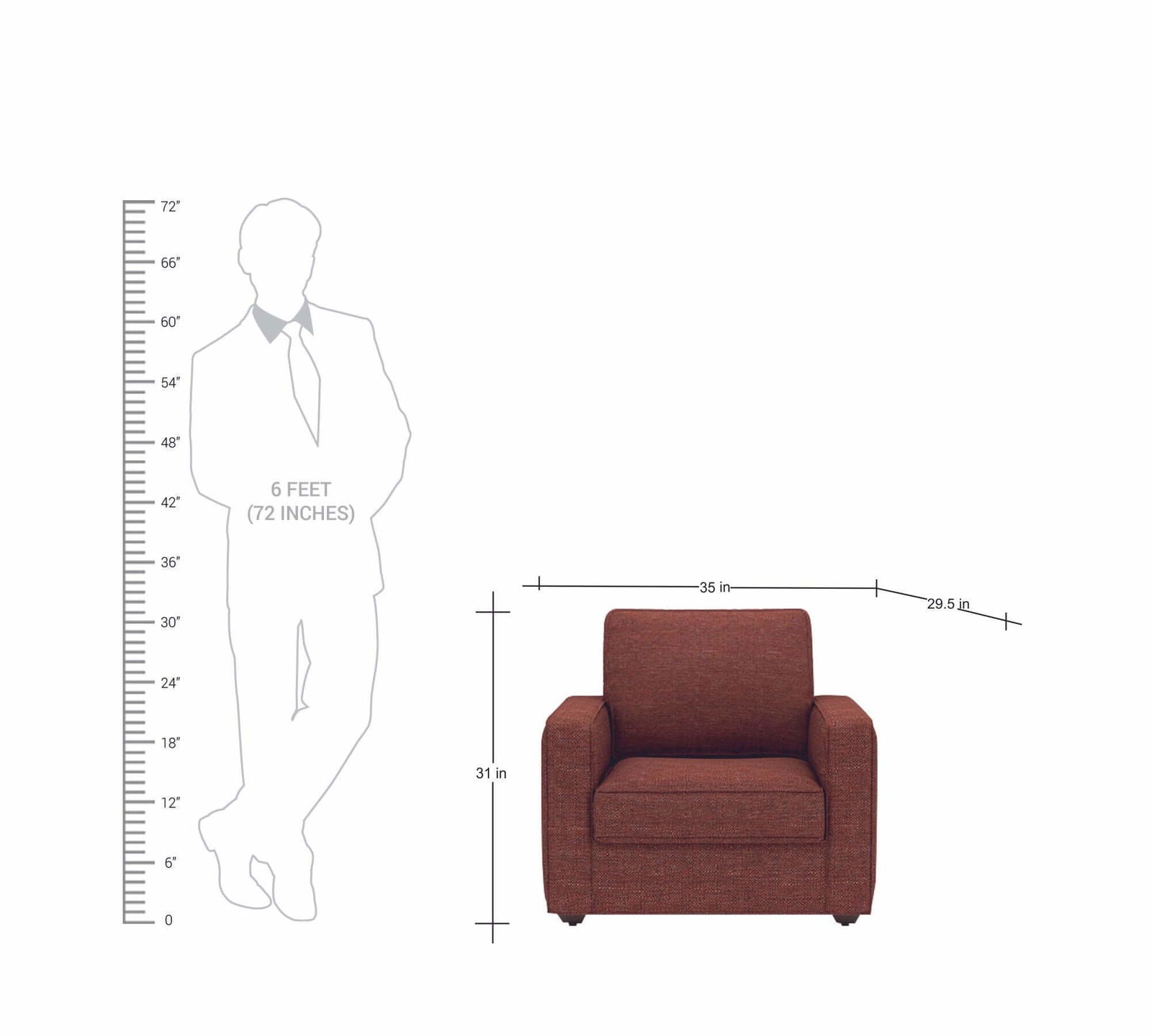 Wooden Frame Legs Base Cushioned Fabric Sofa -