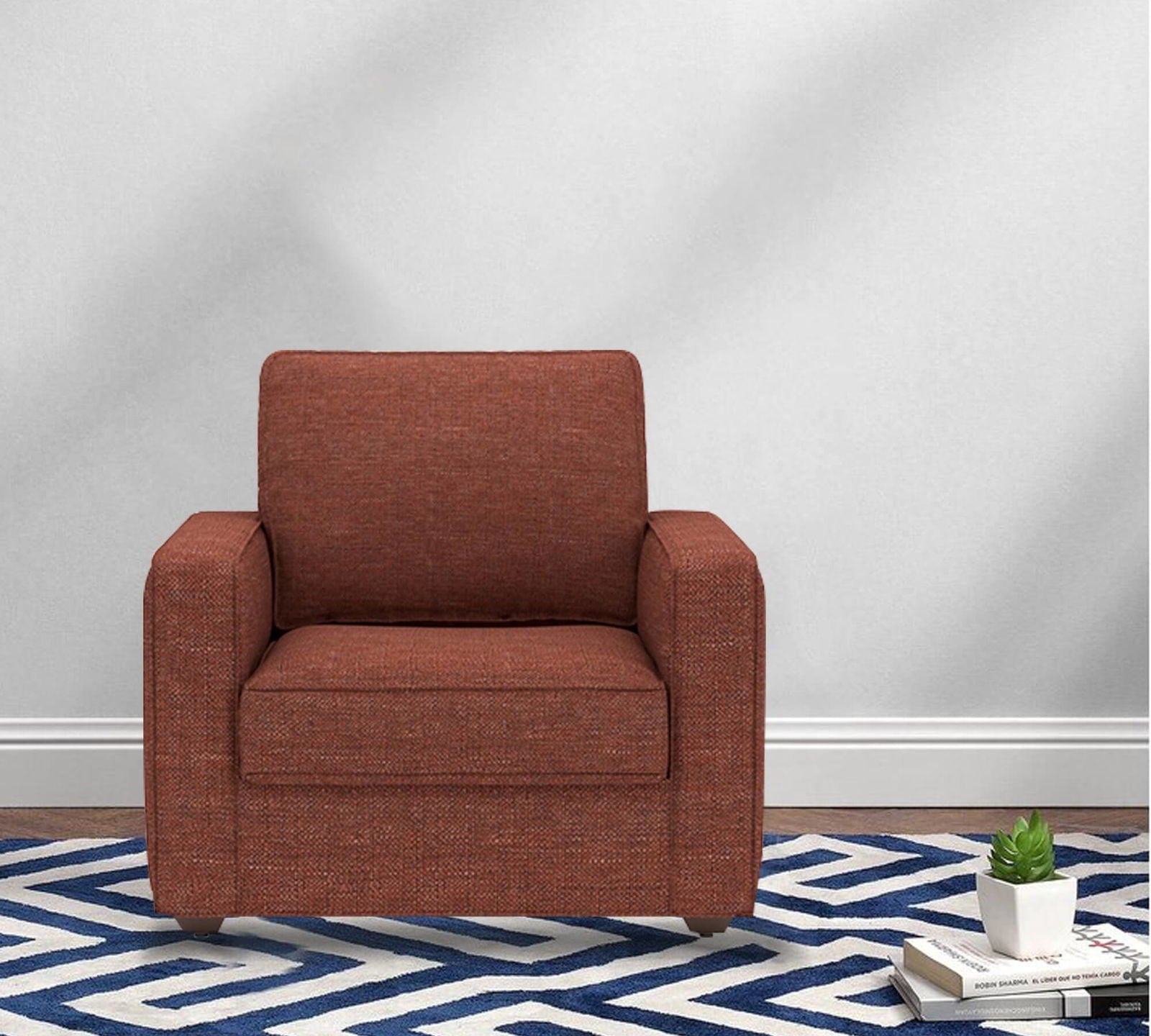 Wooden Frame Legs Base Cushioned Fabric Sofa -