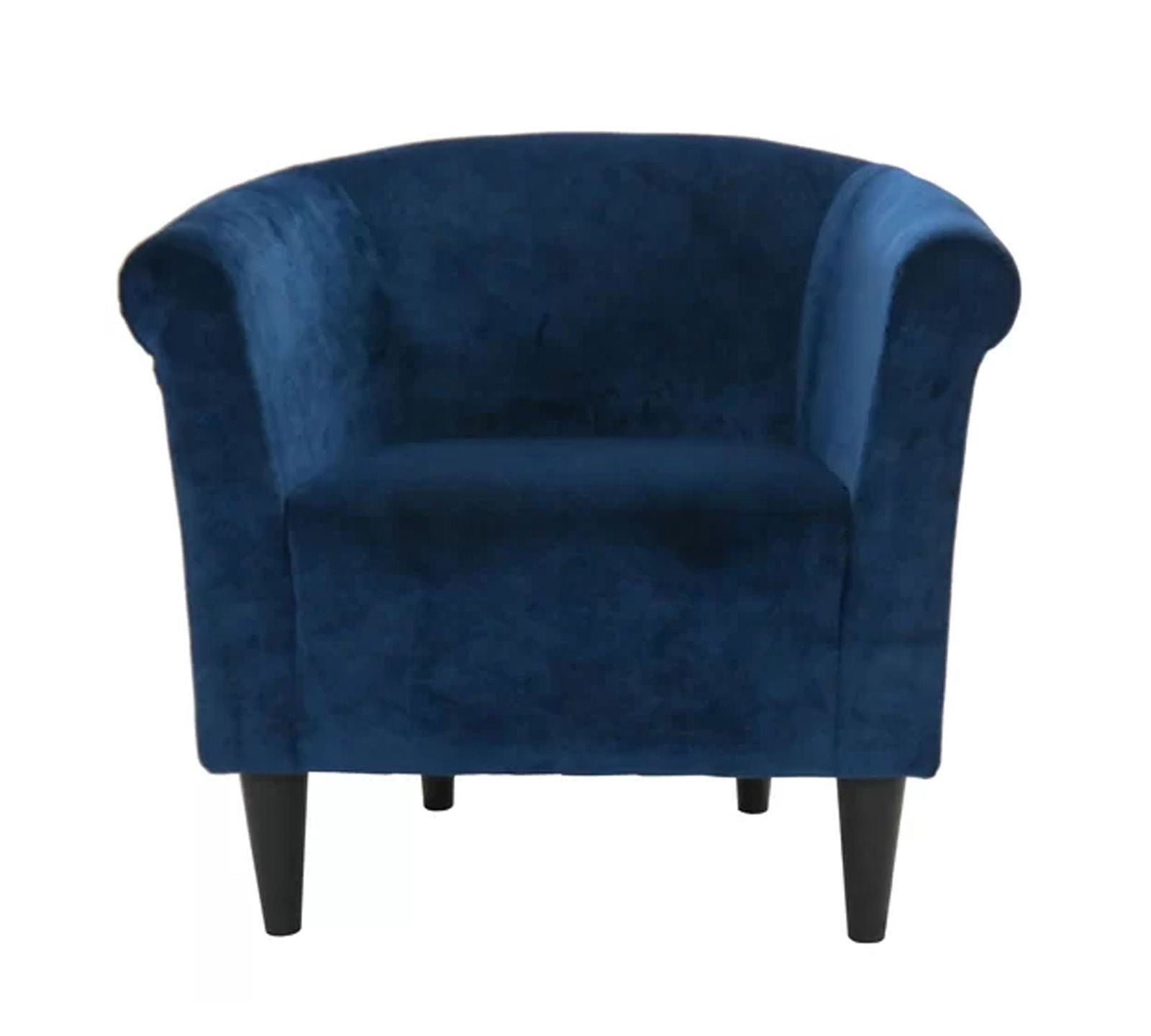 Wooden Lounge Chair Round Arms in Velvet Upholstery -