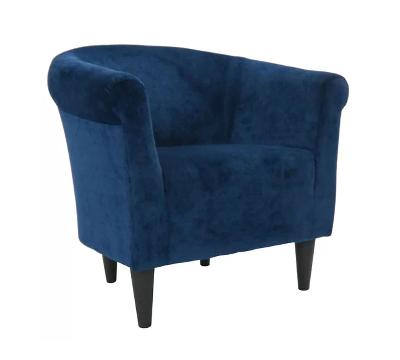 Wooden Lounge Chair Round Arms in Velvet Upholstery -