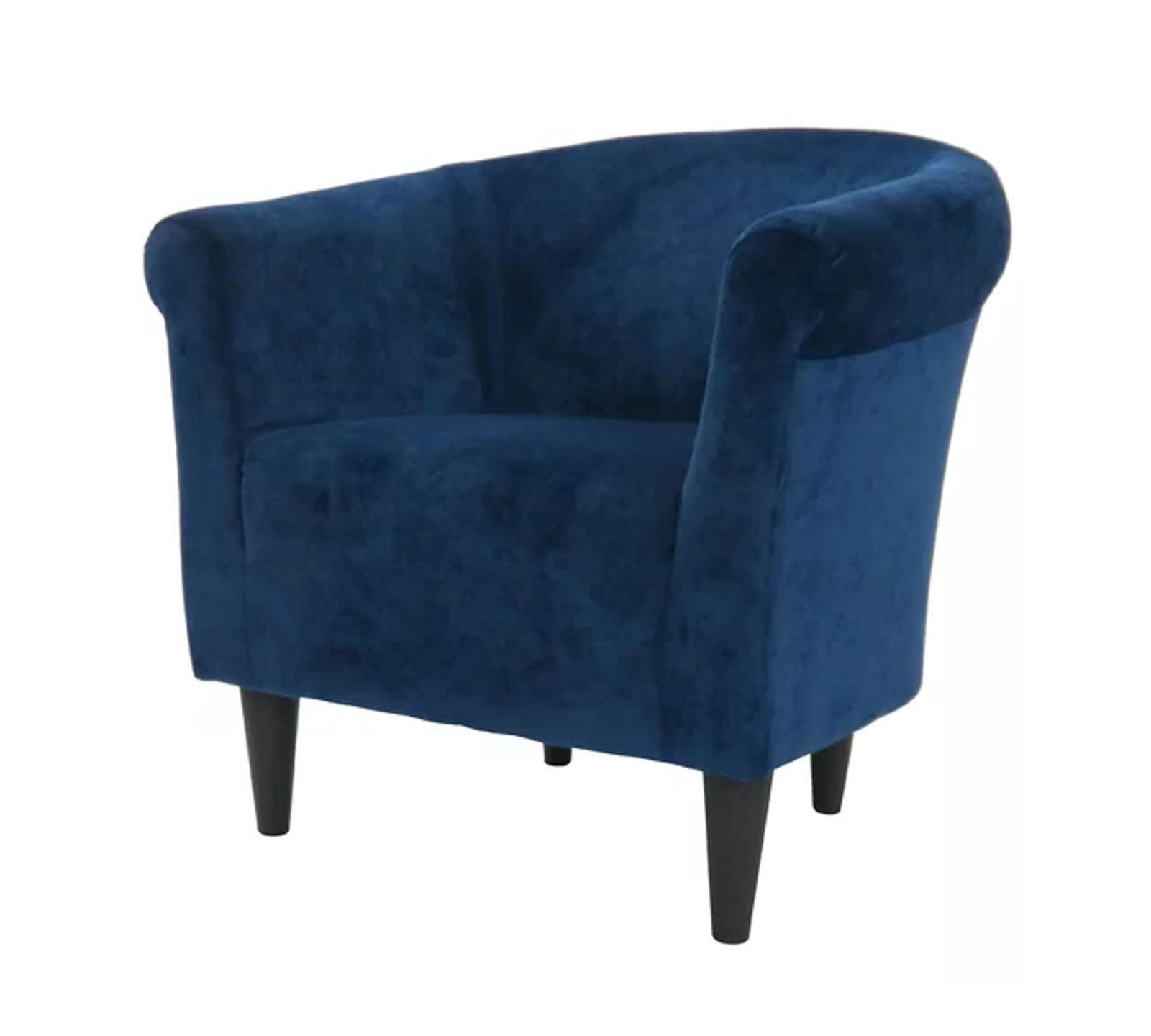 Wooden Lounge Chair Round Arms in Velvet Upholstery -