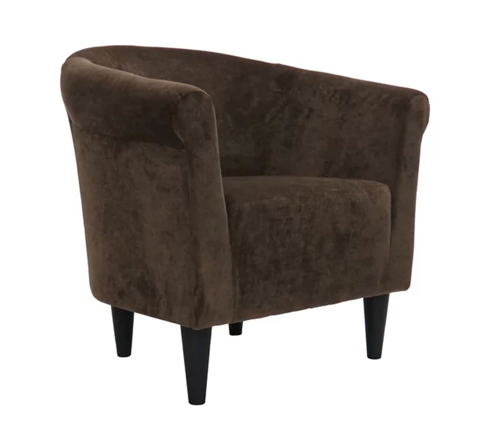 Wooden Lounge Chair Round Arms in Velvet Upholstery -
