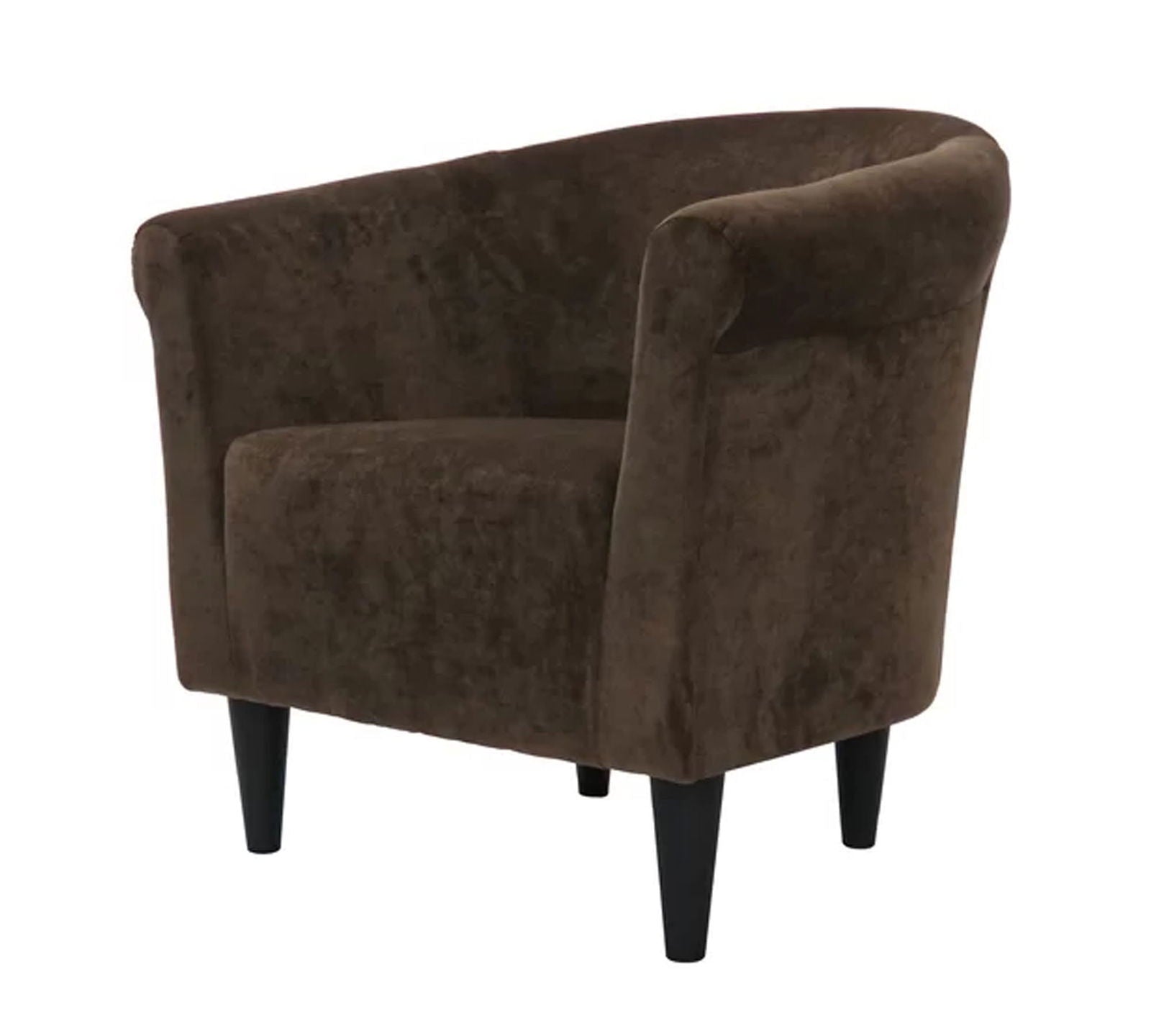 Wooden Lounge Chair Round Arms in Velvet Upholstery -