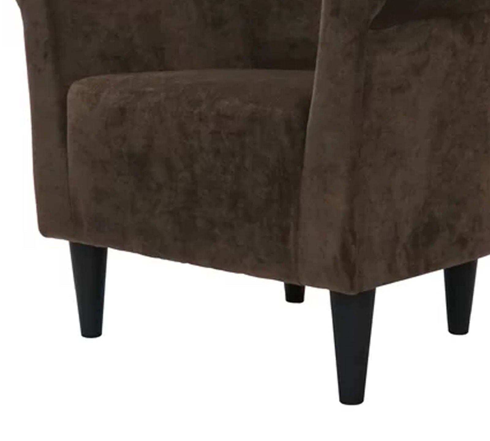 Wooden Lounge Chair Round Arms in Velvet Upholstery -