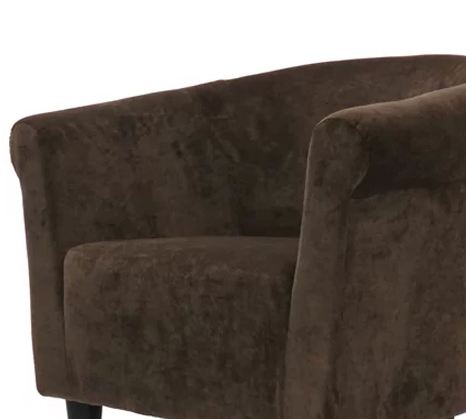 Wooden Lounge Chair Round Arms in Velvet Upholstery -