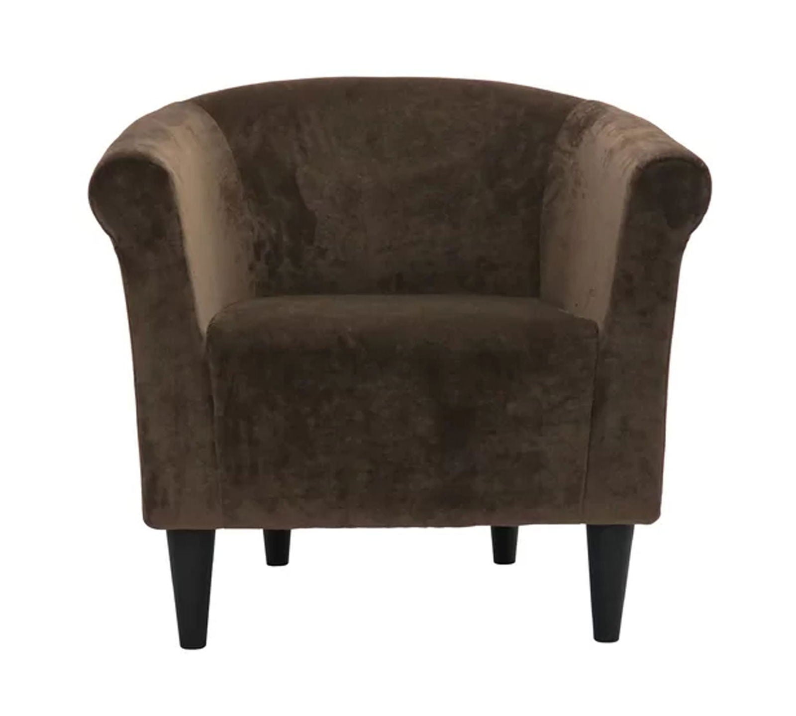Wooden Lounge Chair Round Arms in Velvet Upholstery -