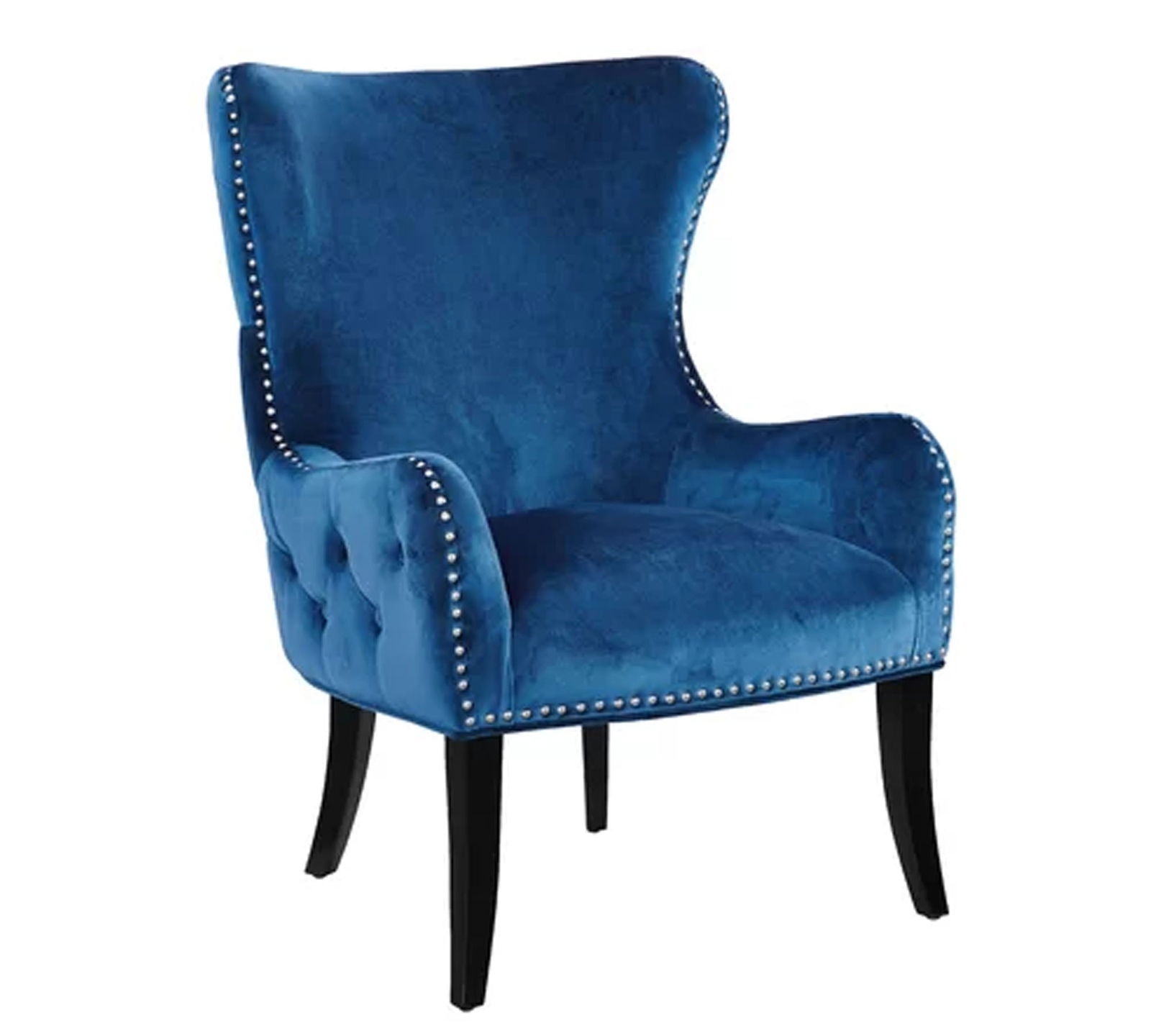 Wooden Lounge Chair with Cushioned Suede Velvet Fabric -