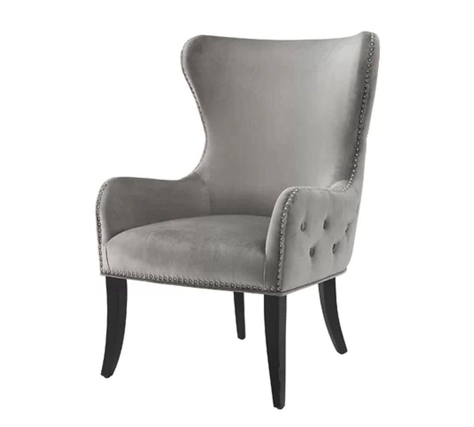 Wooden Lounge Chair with Cushioned Suede Velvet Fabric -